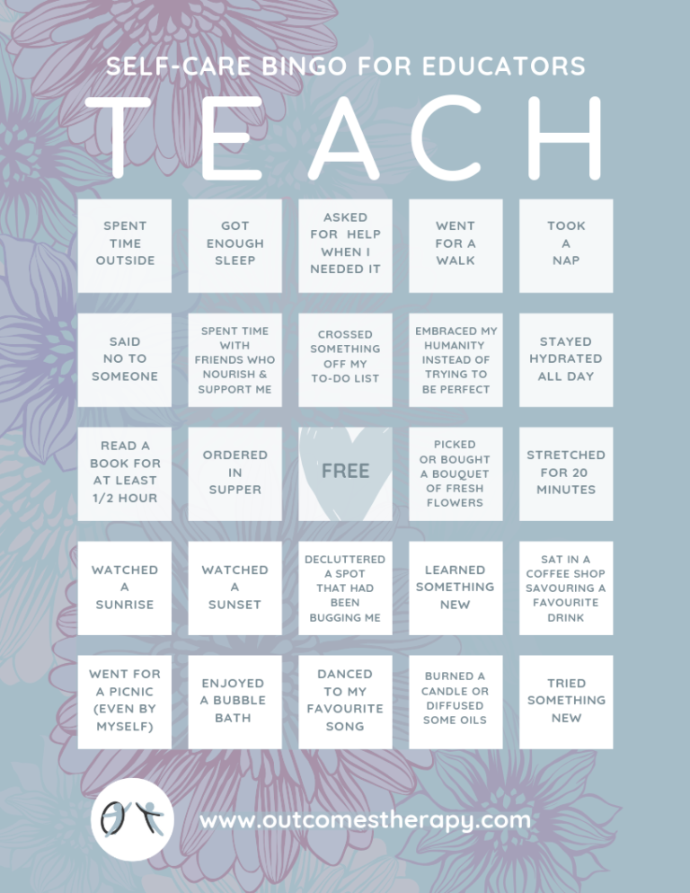 Selfcare Bingo for Educators Therapy